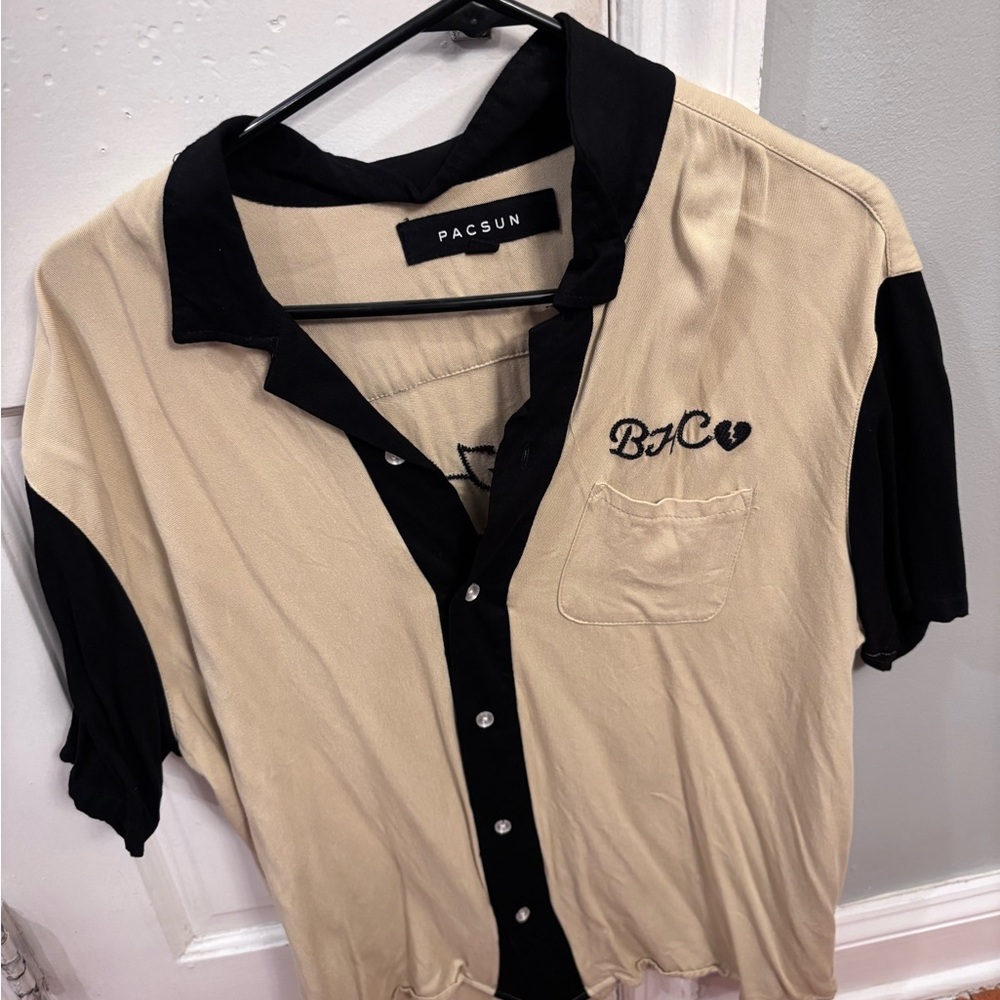 PacSun Men's Casual Black and Tan Button Down Shirt